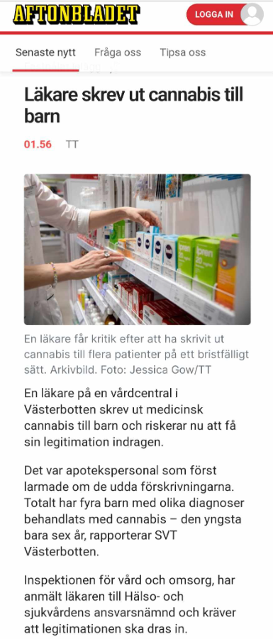 Legitimationsindragningsriskerande Cannabisutskrivning