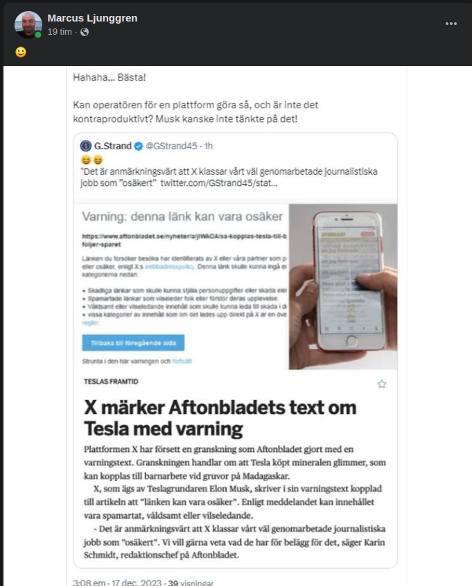 Varningstext För Aftonslaskstext På X