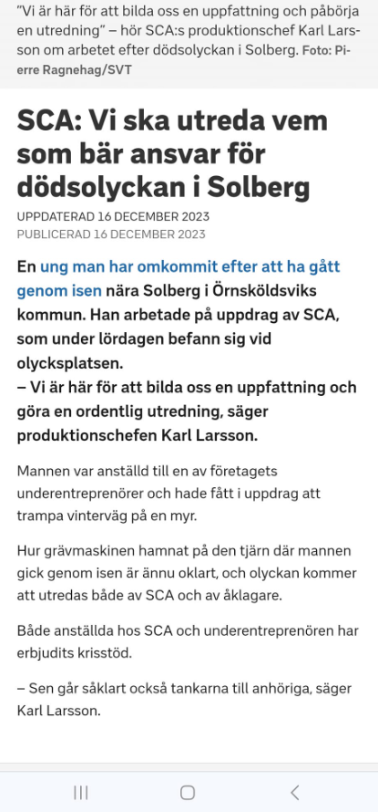 SCA-Utredning Av Dödsolycka