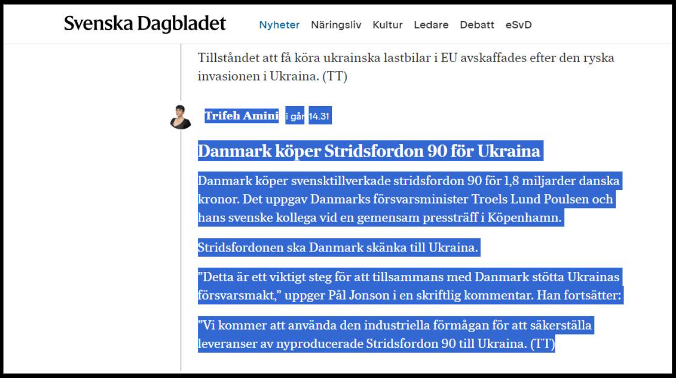Danmark Köper Stridsfordon 90 För Ukraina