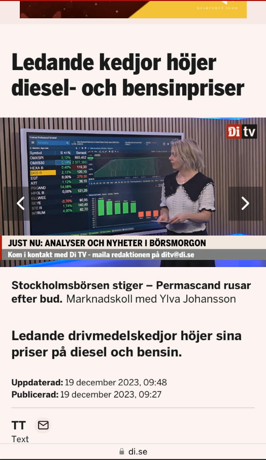 Stigande Börs & Drivmedelspriser