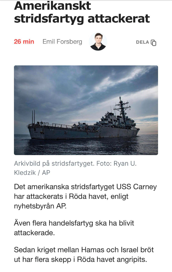 Amerikanskt Stridsfartyg Attackerat I Röda Havet