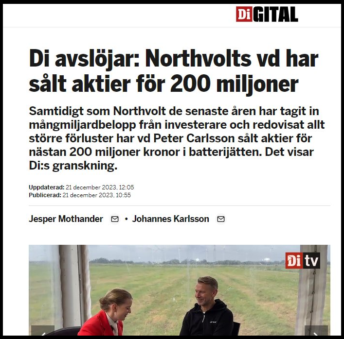 Aktiesäljande Northvolt-VD