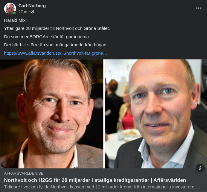 28 Statligt Kreditgaranterade Miljarder Till Northvolt