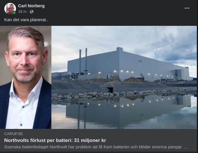 Batteriförlustande Northvolt