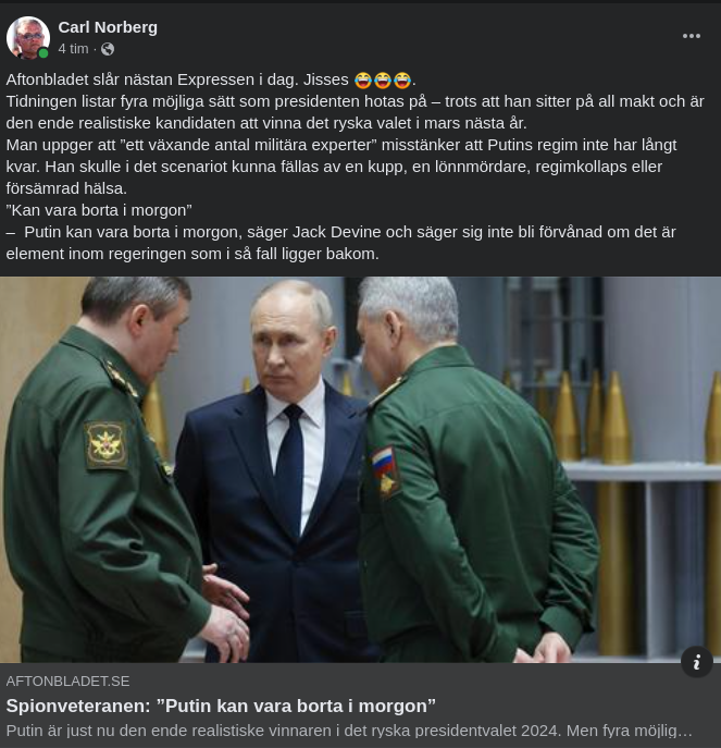 Putin Kan Vara Borta Imorgon I Aftonslasket