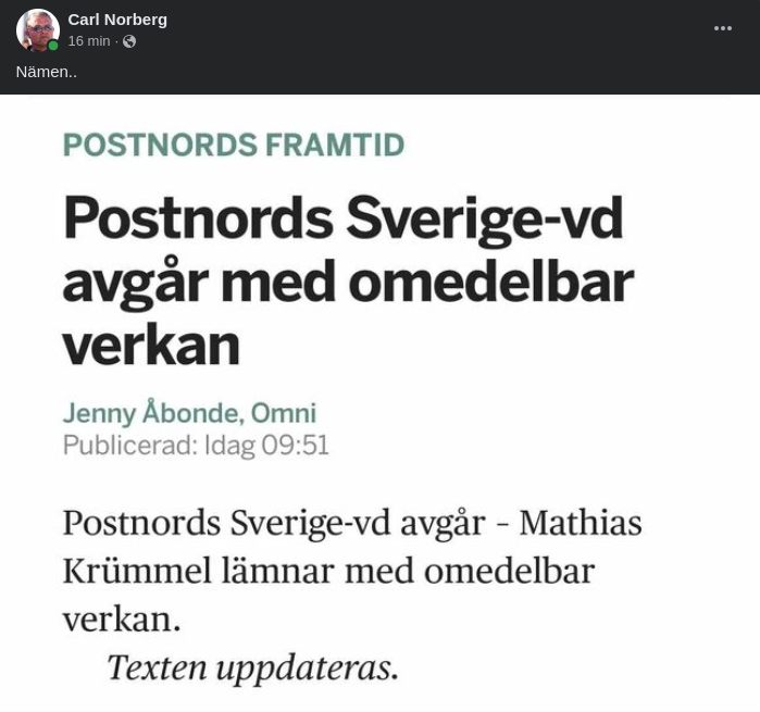 Omedelbar Avgång För Postnords VD