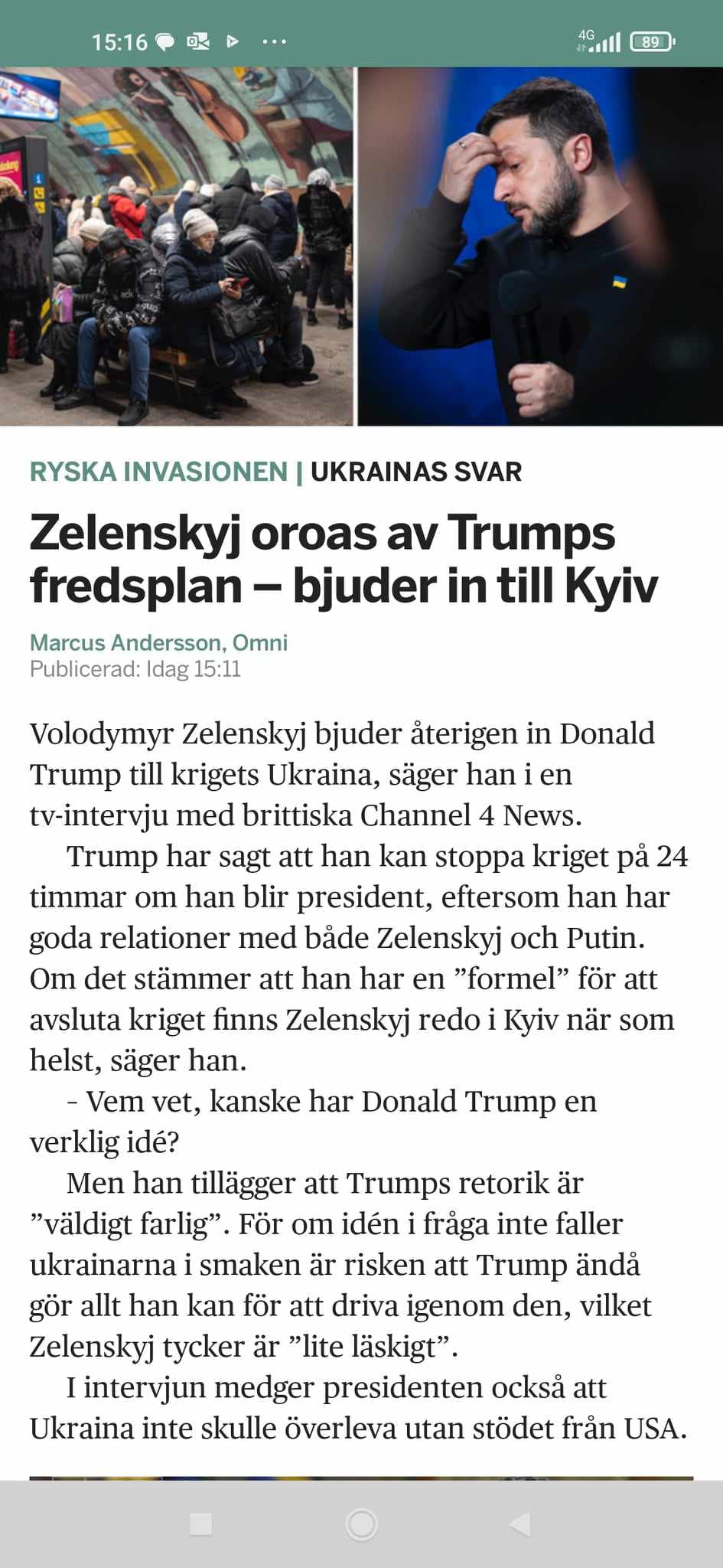 Fredsplansorolig Zelensky Bjuder In Trump