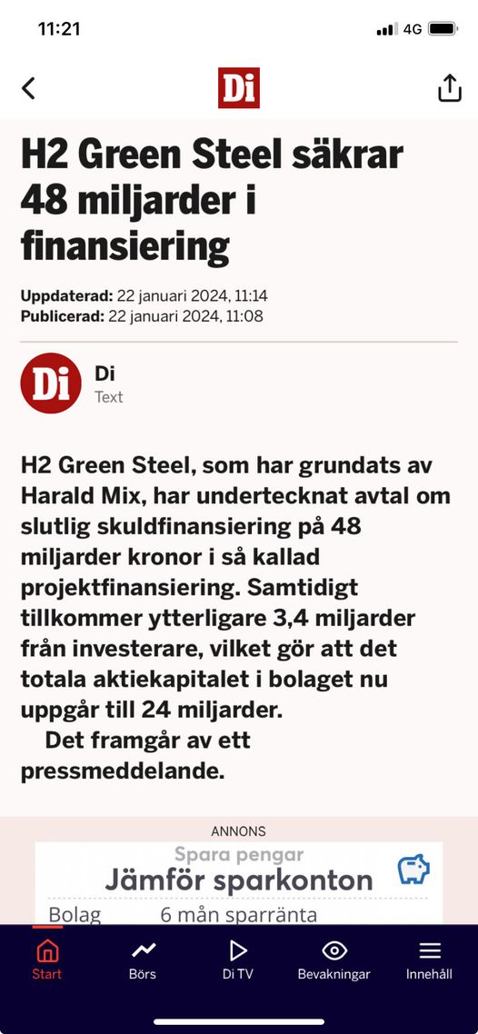 48 Miljarder Säkrat För H2 Green Steel