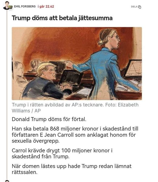 Trump Dömd Att Betala 868 Miljoner Till Carroll..