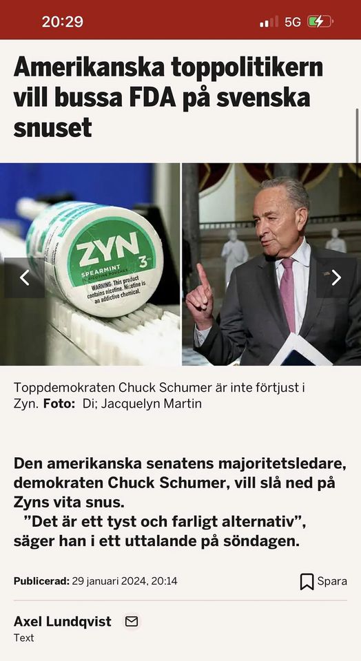 Schumer Ogillar Zyn