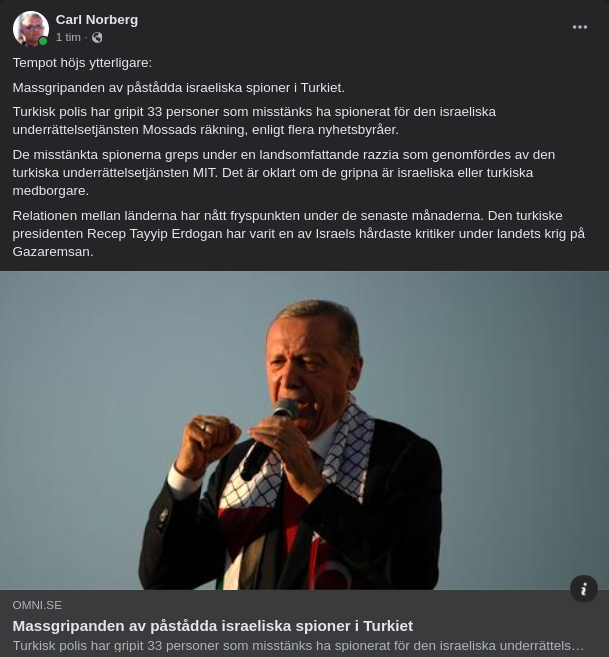 Turkiet Griper 33 Israeliska Spioner