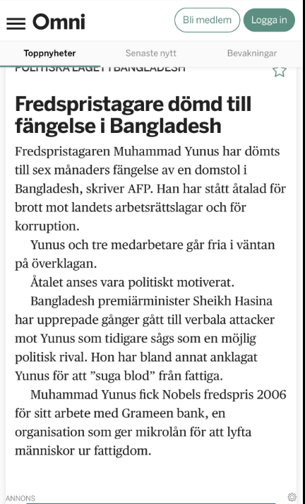 Fredspristagare Fängelsedömd I Bangladesh