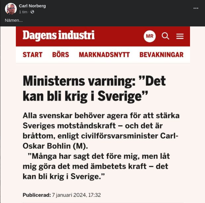 Civilminister Bohlin Krigsvarnar