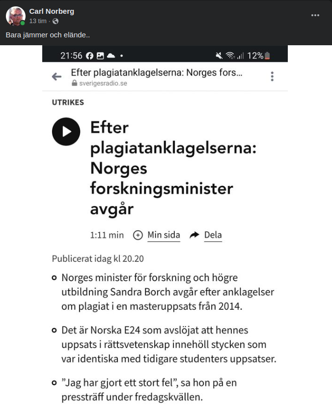 Plagierande Norsk Forskningsminister Avgår