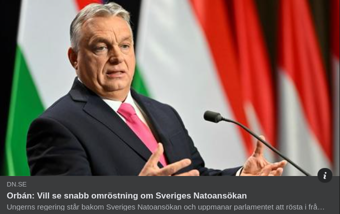 Orbán Stöttar Svenskt Nato-Medlemskap