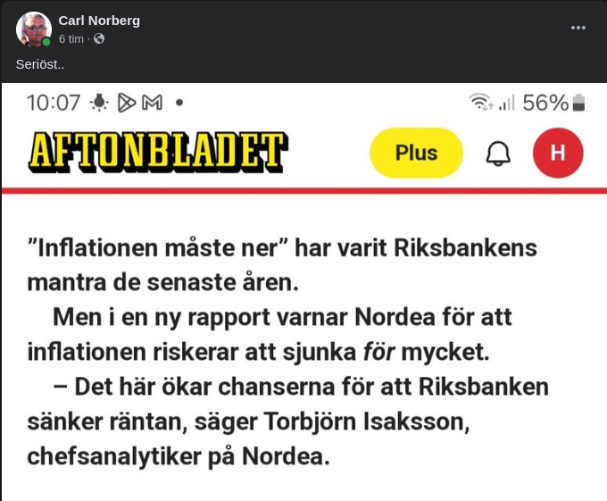 Inflationssjunkningsvsarnande Nordea