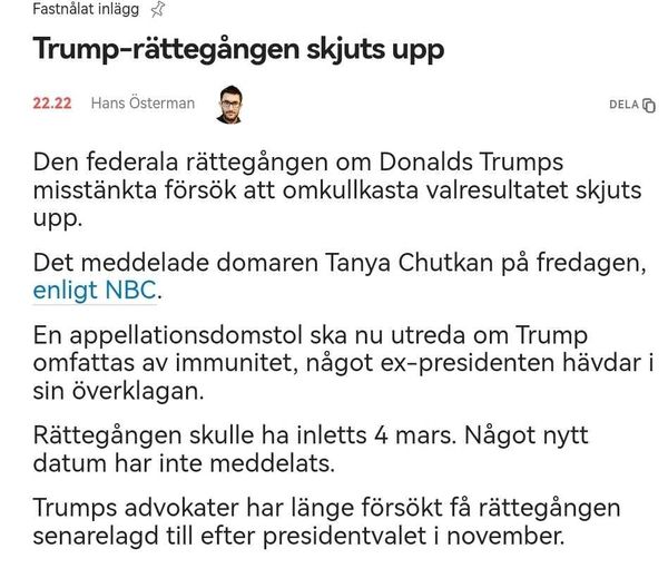 Uppskjuten Trump-Rättegång