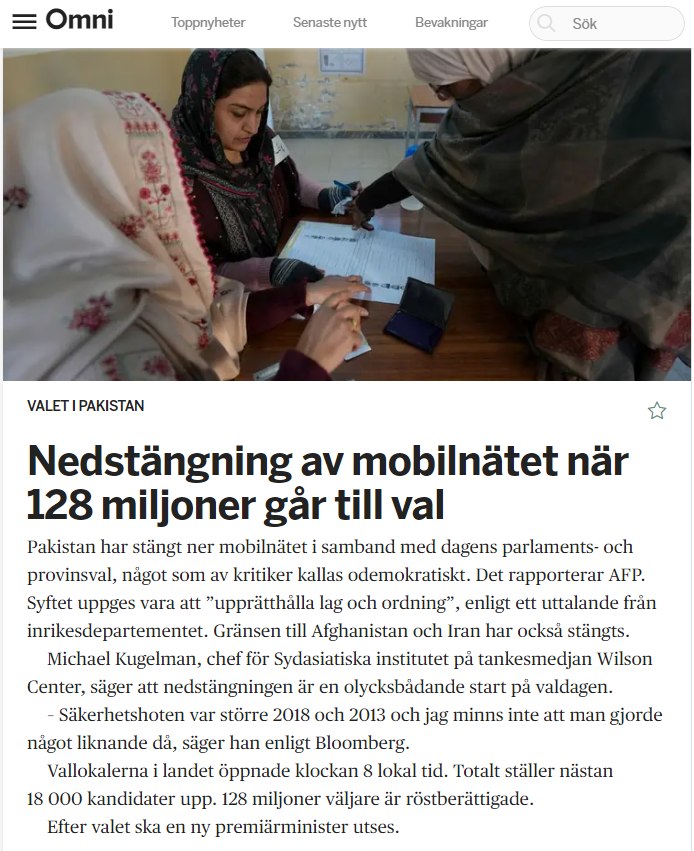 Stängt Mobilnät Under Pakistanskt Val