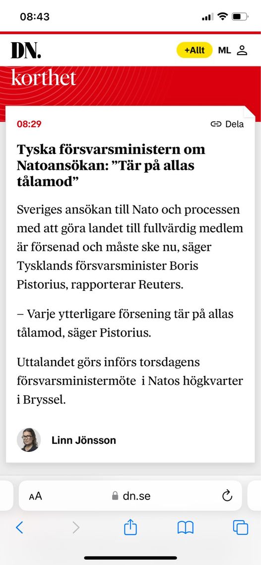 Allmänt Tålamodstärande Natoansökan