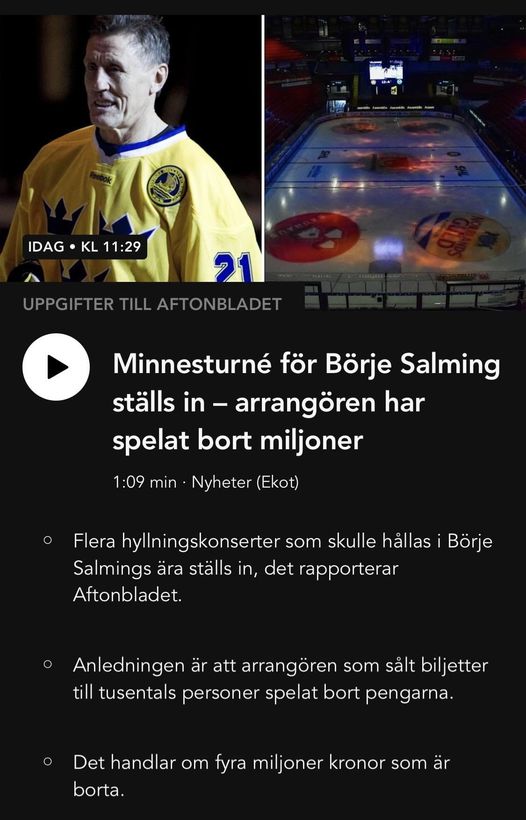 Minnesturné För Salming Bortspelad