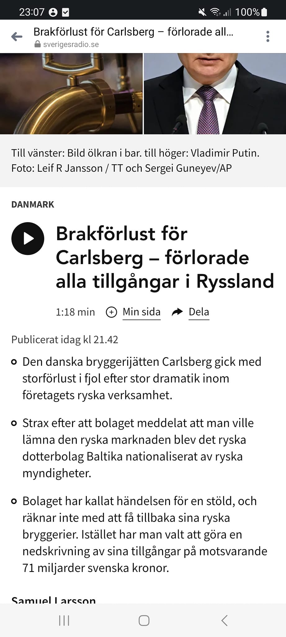 Brakförlust För Carlsberg Efter Förlorade Ryska Tillgångar