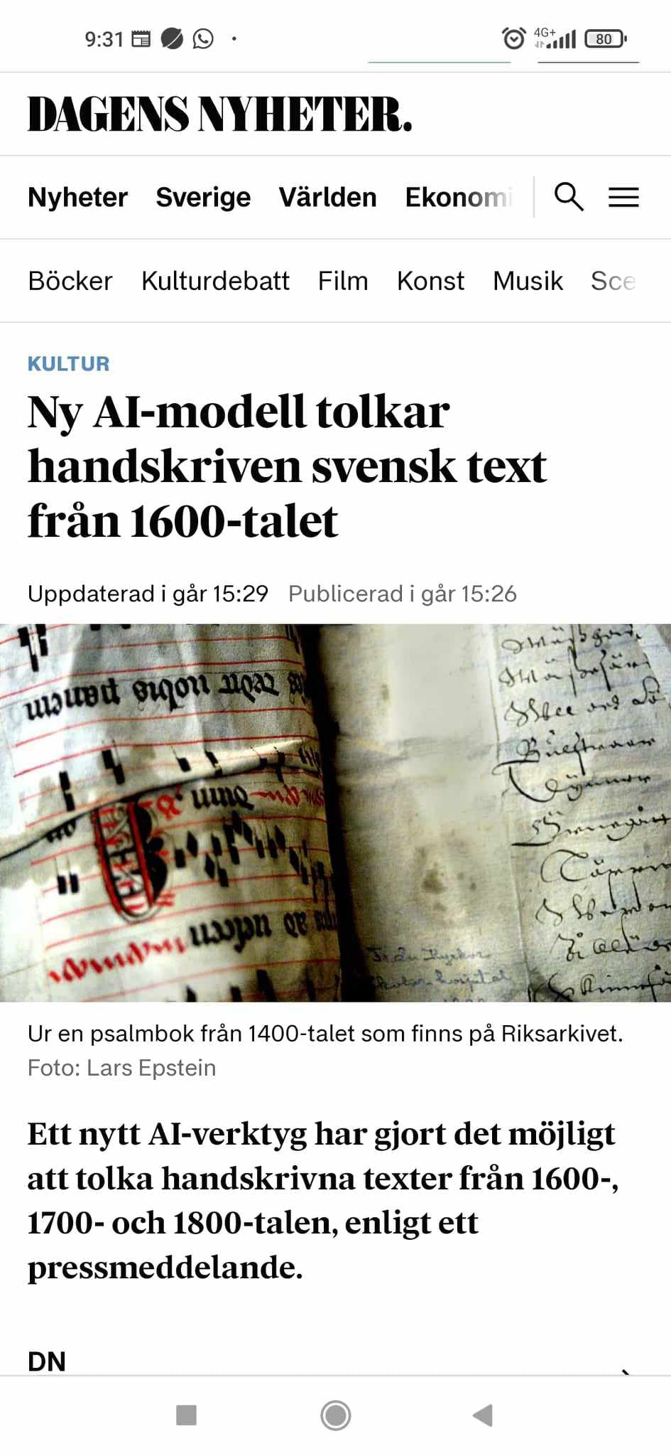 AI-Tolkning Av Handskriven Svensk 1600-Tals Text