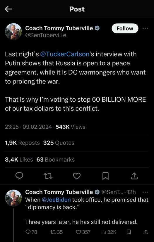 Fredsavtalsuppmaning Från Senator Efter Tuckers Intervju