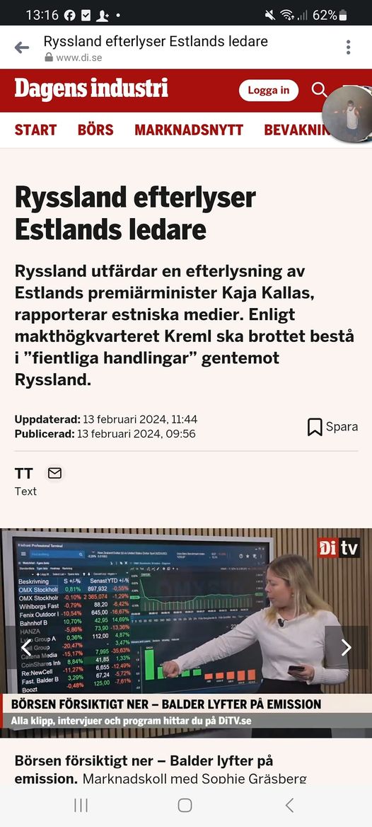 Estlands PM Efterlyst Av Ryssland