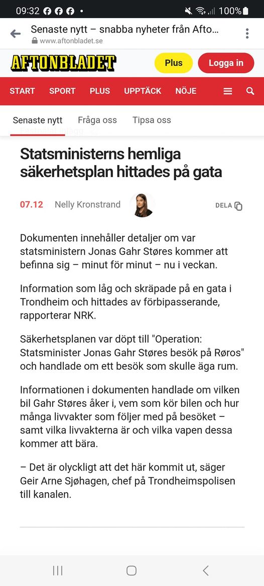 Norsk Hemlig Säkerhetsplan Funnen På Gatan