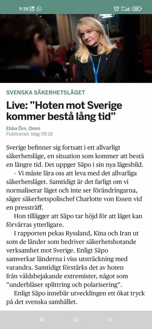 Säpo Ser Långtidshotat Sverige