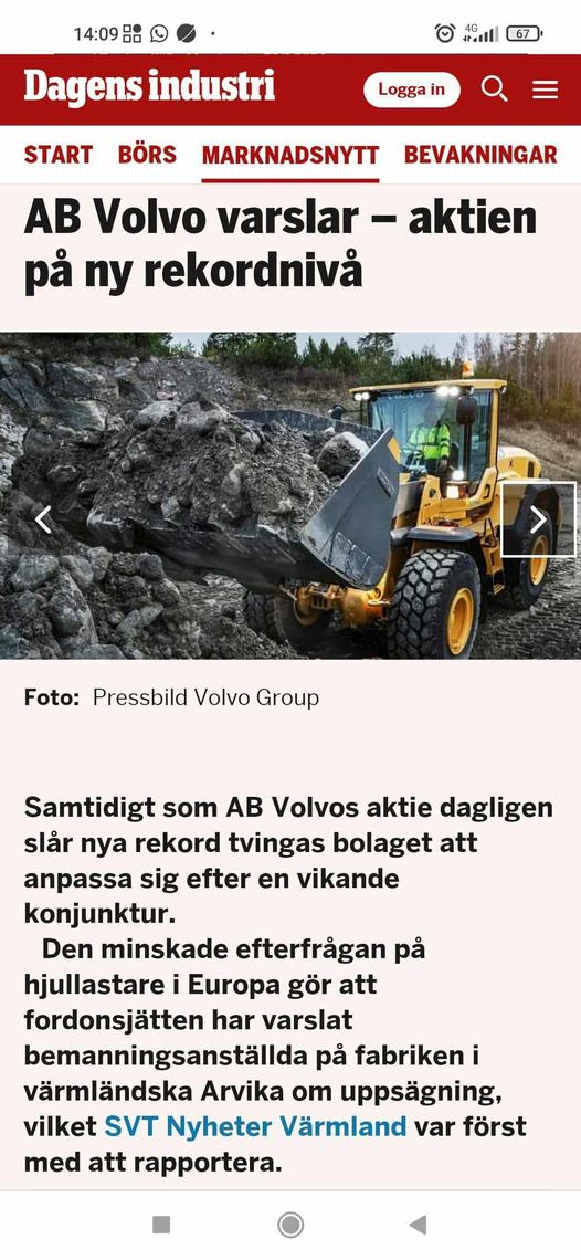 Volvo Varslar Med Aktien På Rekordnivå