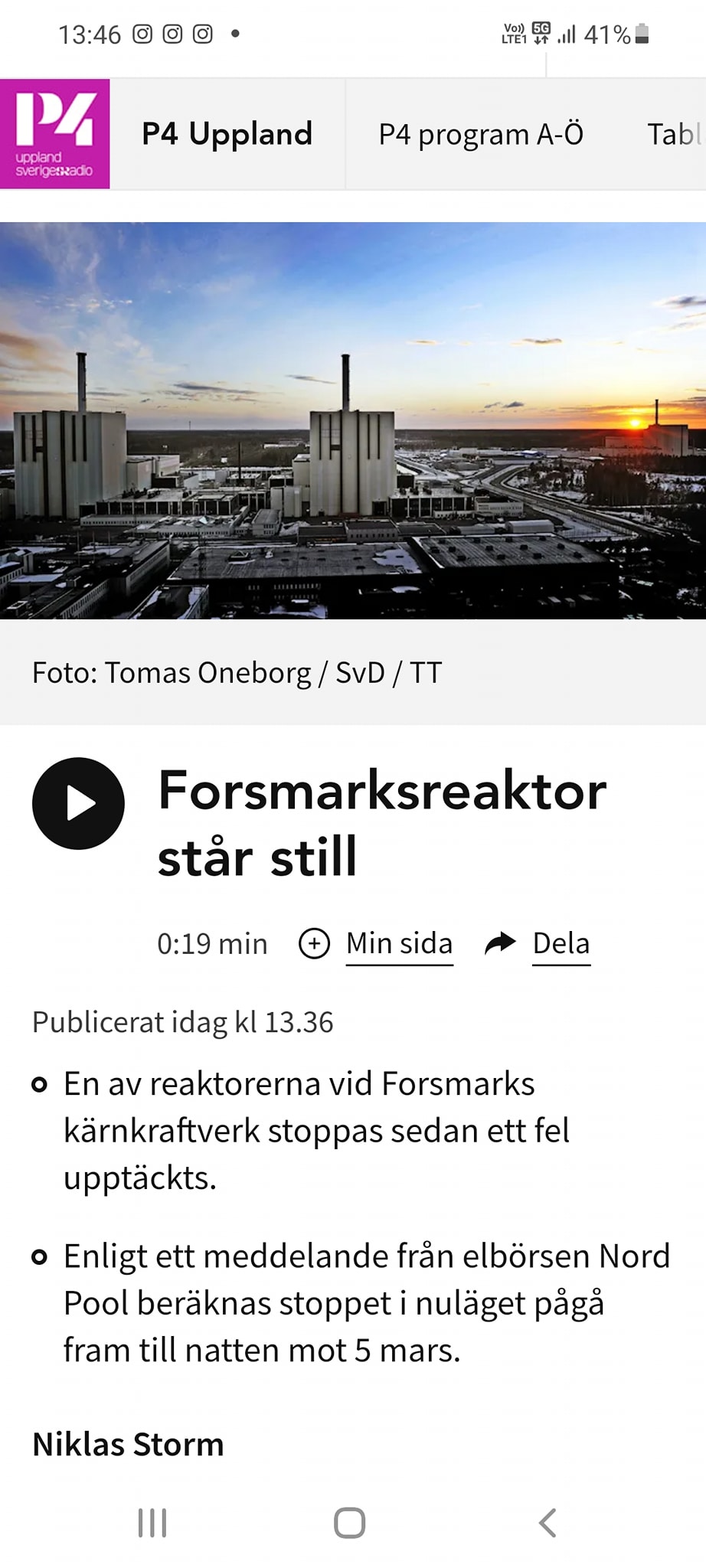 Tidbedömt Forsmarksreaktorstopp