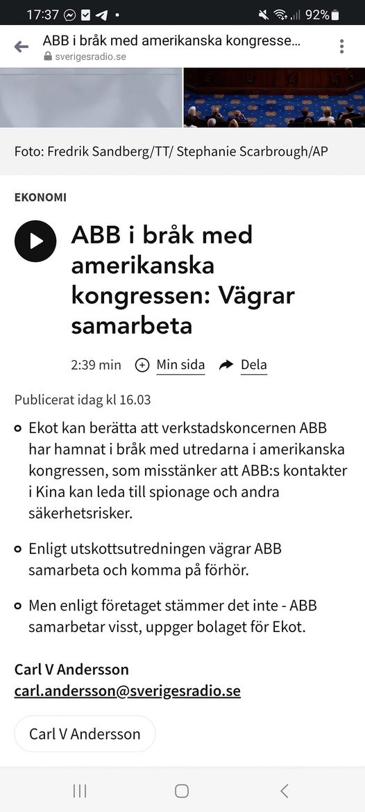 ABB I Samarbetsbråk Med Amerikanska Kongressen