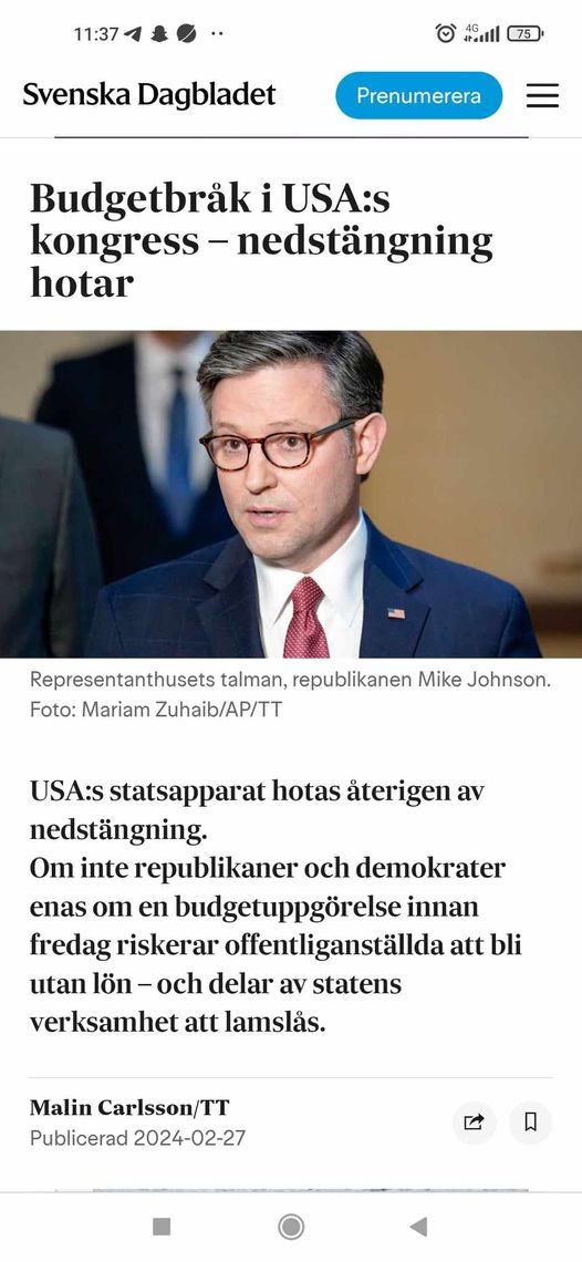 Nedstängningshotad Statsapparat I USA