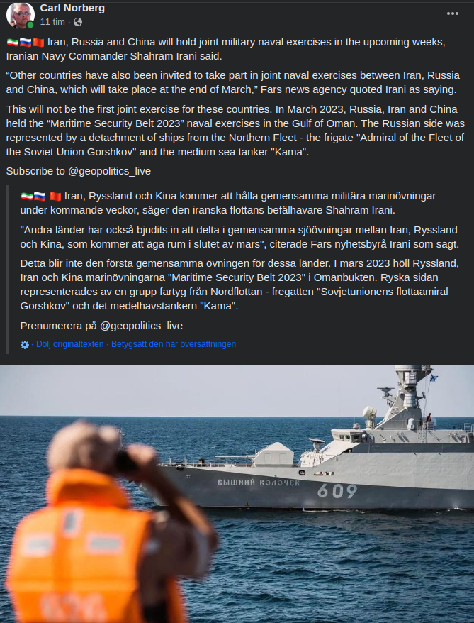 Marinövningar Mellan Iran Ryssland & Kina