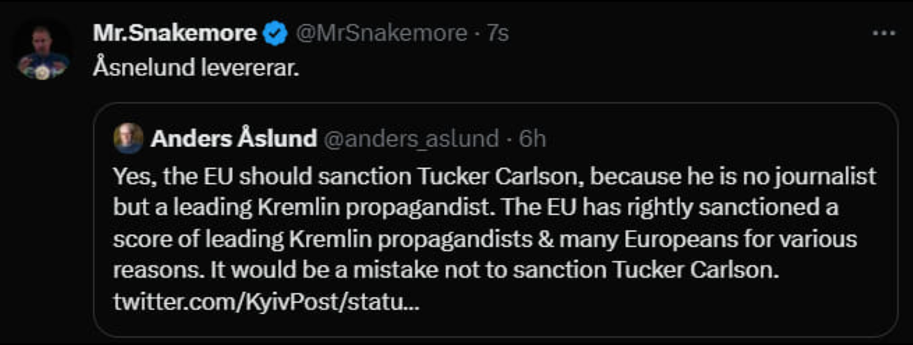 Åsnelund Vill EU-Sanktionera Tucker..