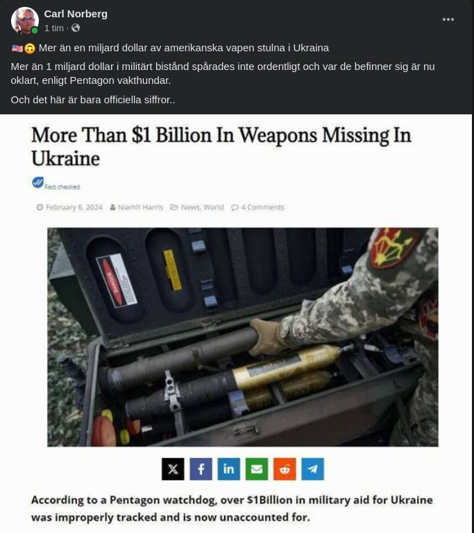 Vapen För Dollarmiljard Saknade I Ukraina