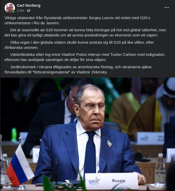 Sagt Av Lavrov Vid G20-Mötet I Rio de Janeiro
