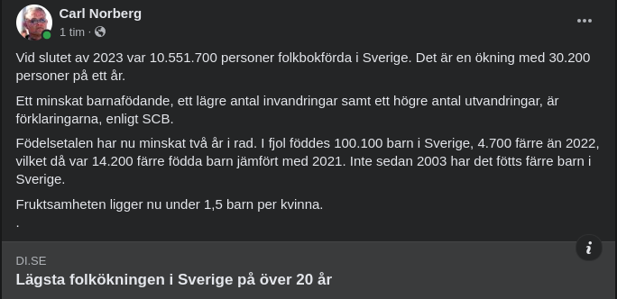 Lägsta Folkökningen På 20 År