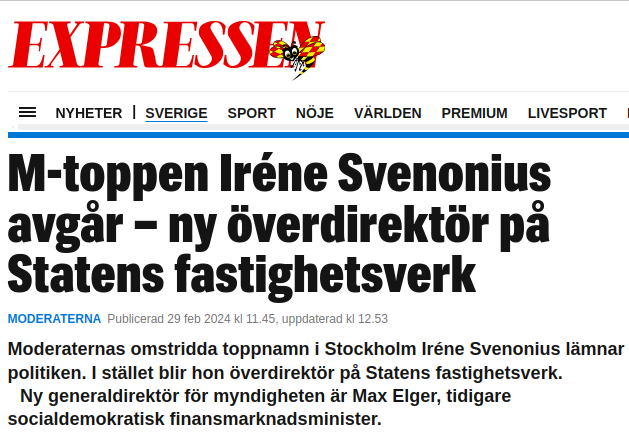 Svenonius Avgår & Blir Överdirektör På Statens Fastighetsverk