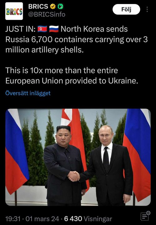 Miljoner Av Nordkoreanska Artillerigranater Till Ryssland