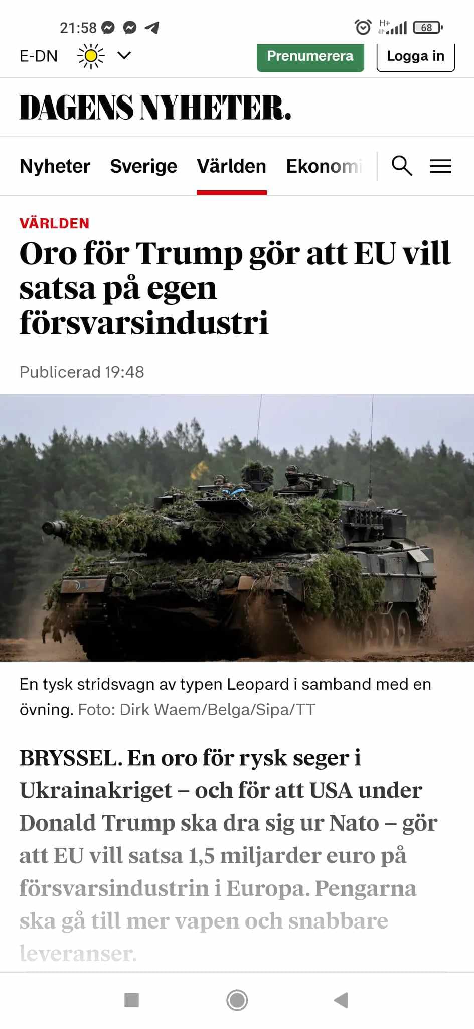 Oroligt EU Vill Satsa På Egen Försvarsindustri
