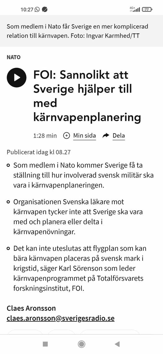 Sverige & Natos Kärnvapenplanering