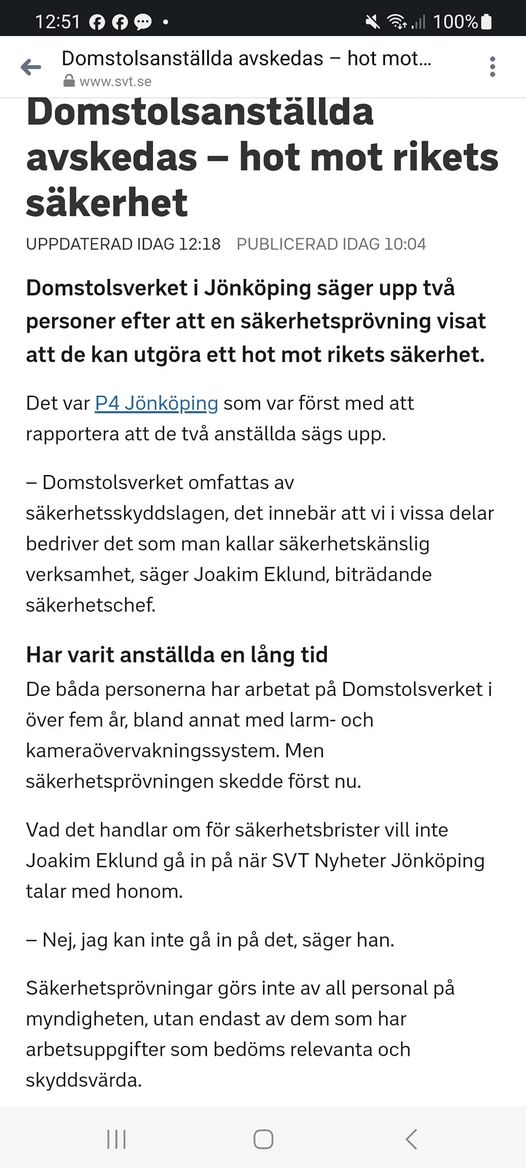 Rikssäkerhetshotande Domstolsanställda Avskedas