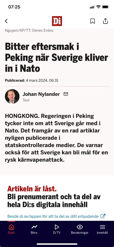 Bittert I Kina Enligt DI