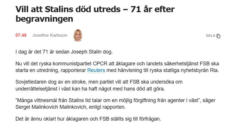 Rysk Utredning Av Stalins Död?..