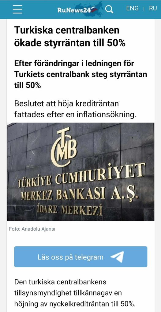 Turkisk Centralbanksstyrränta På 50%