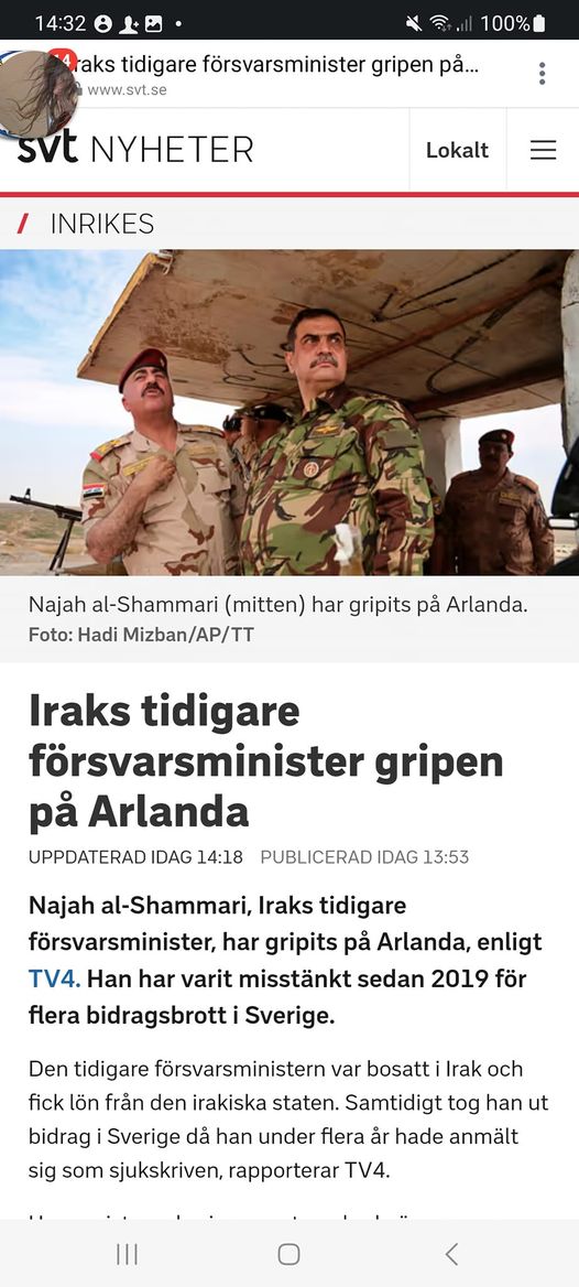 Iraks Tidigare Försvarsminister GripenPå Arlanda För Bidragsbrott