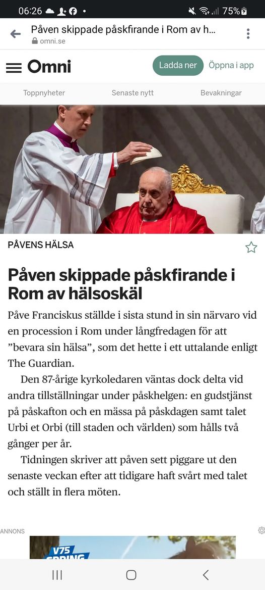 Inställt Påskfirande För Sjuk Påve